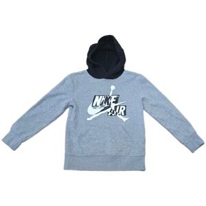 Kids Jordan Brand Grey Black Hoodie Jumpman Nike Air‎ Pullover Size 8 10 Years